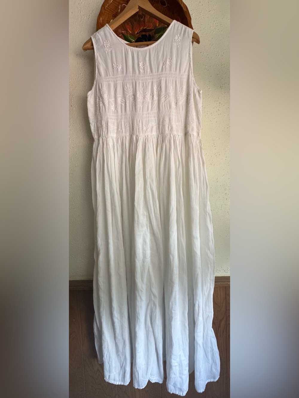 Karanvan White Embroidered Cotton Blend Dress Size Large